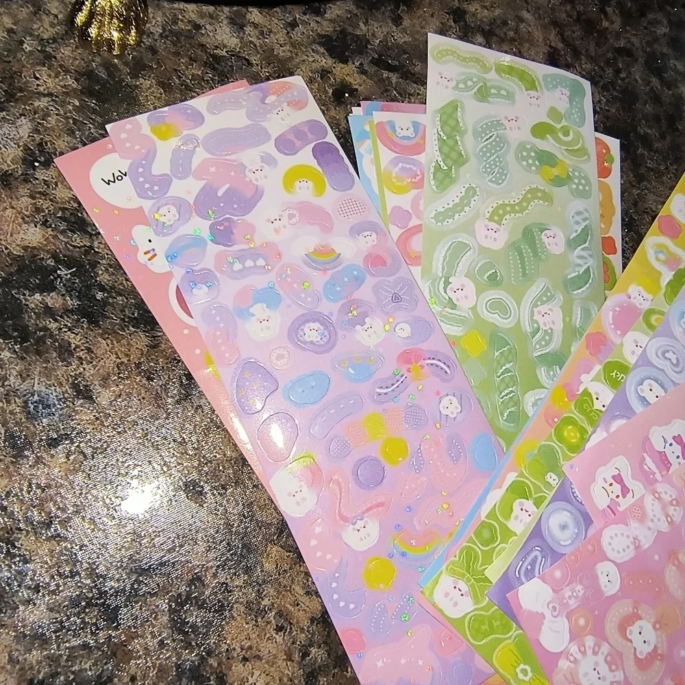 TWO SHEETS randomized cute stickers pink purple kids activity kawaii mini stick